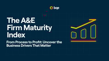 Image is a call to action to take the A/E Firm Maturity Index Quiz that was created by BQE.