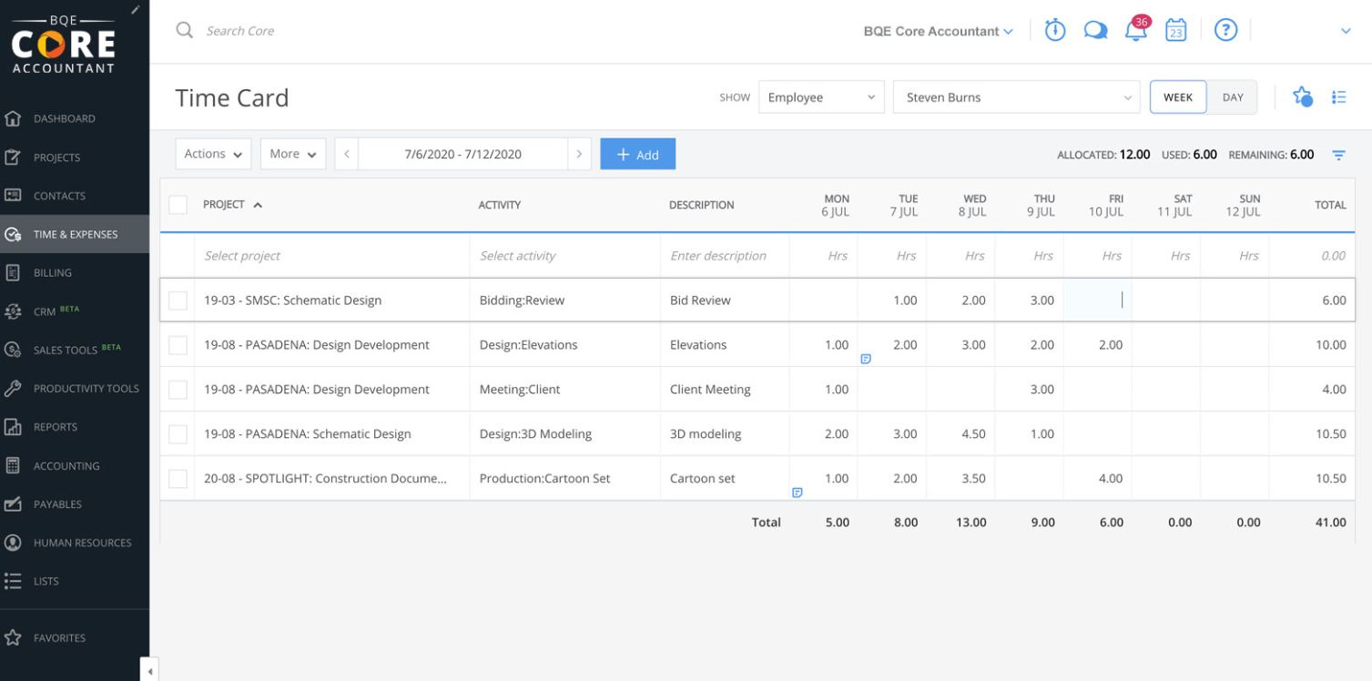 bqe core time tracking software1