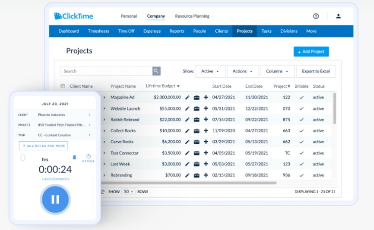 clicktime time tracking software
