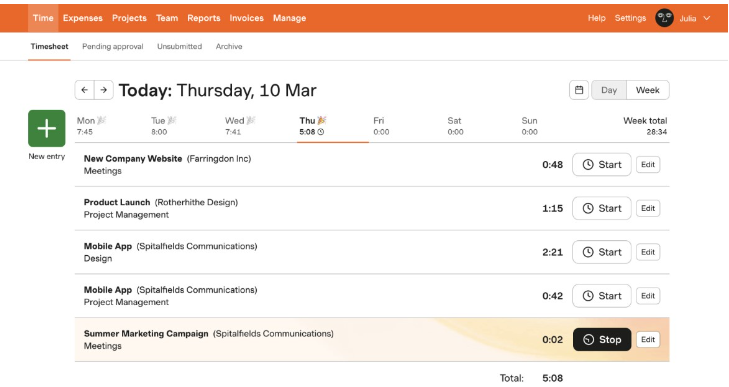 harvest employee time tracking software bqe core